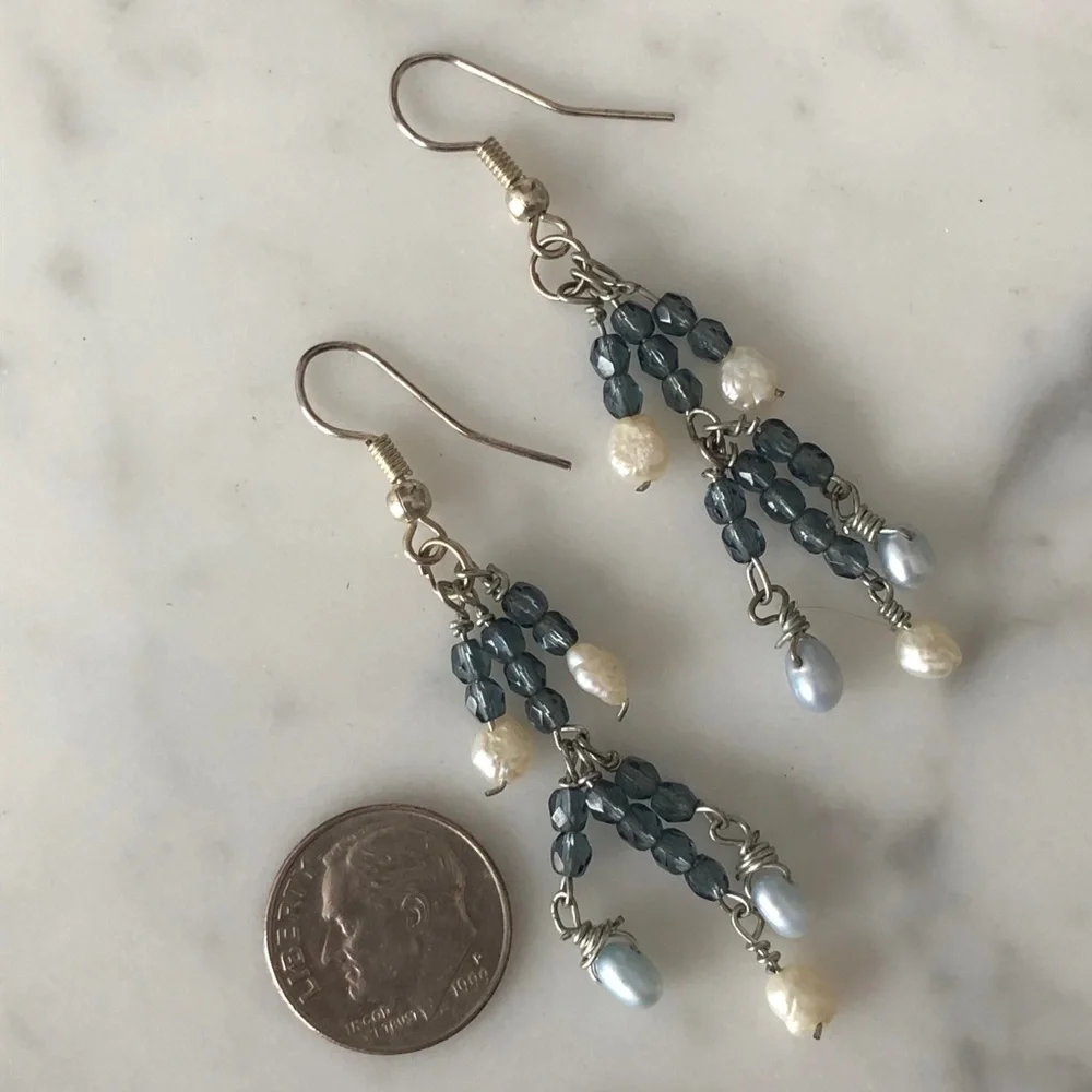 Pair of vintage Crystal + Freshwater Pearl Beaded Earrings